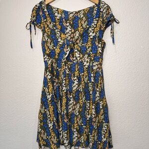 Free‎ People Blue and Yellow Floral Mini Dress Medium